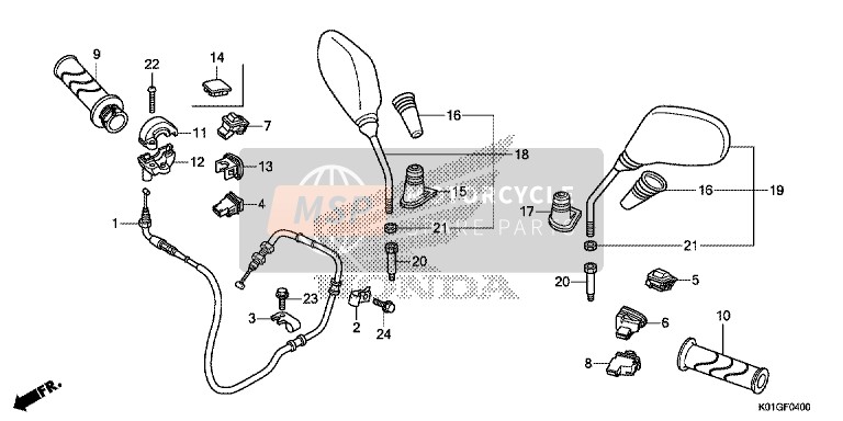 Honda SH125AS 2016 Cambiar/ Cable/ Espejo para un 2016 Honda SH125AS